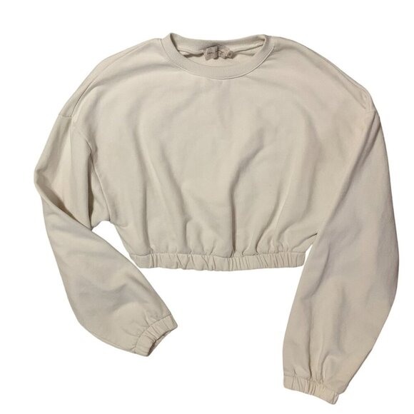 Beige Botany Tops - Beige Bontany Women Sweatshirt Cropped&Smocked Extra Long Sleeves Oversized M